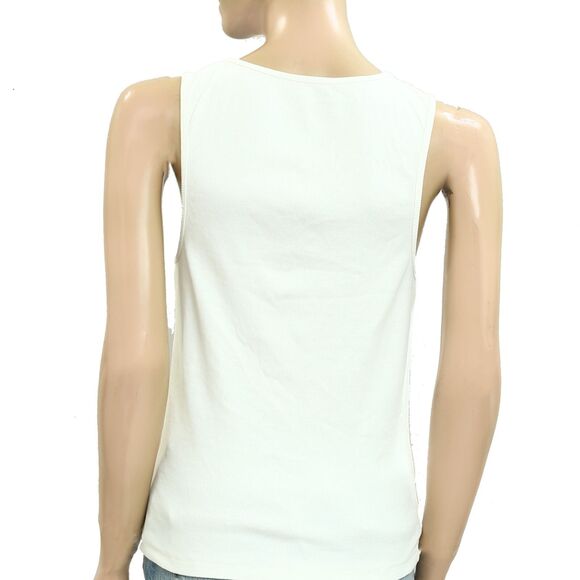 Anthropologie Maeve Embroidered Icon Tank Top Sleeveless Ribbed White S 281544 - Picture 12 of 12